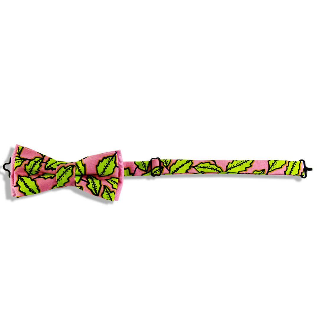 Pink Bow Tie - Bright Foliage African Print