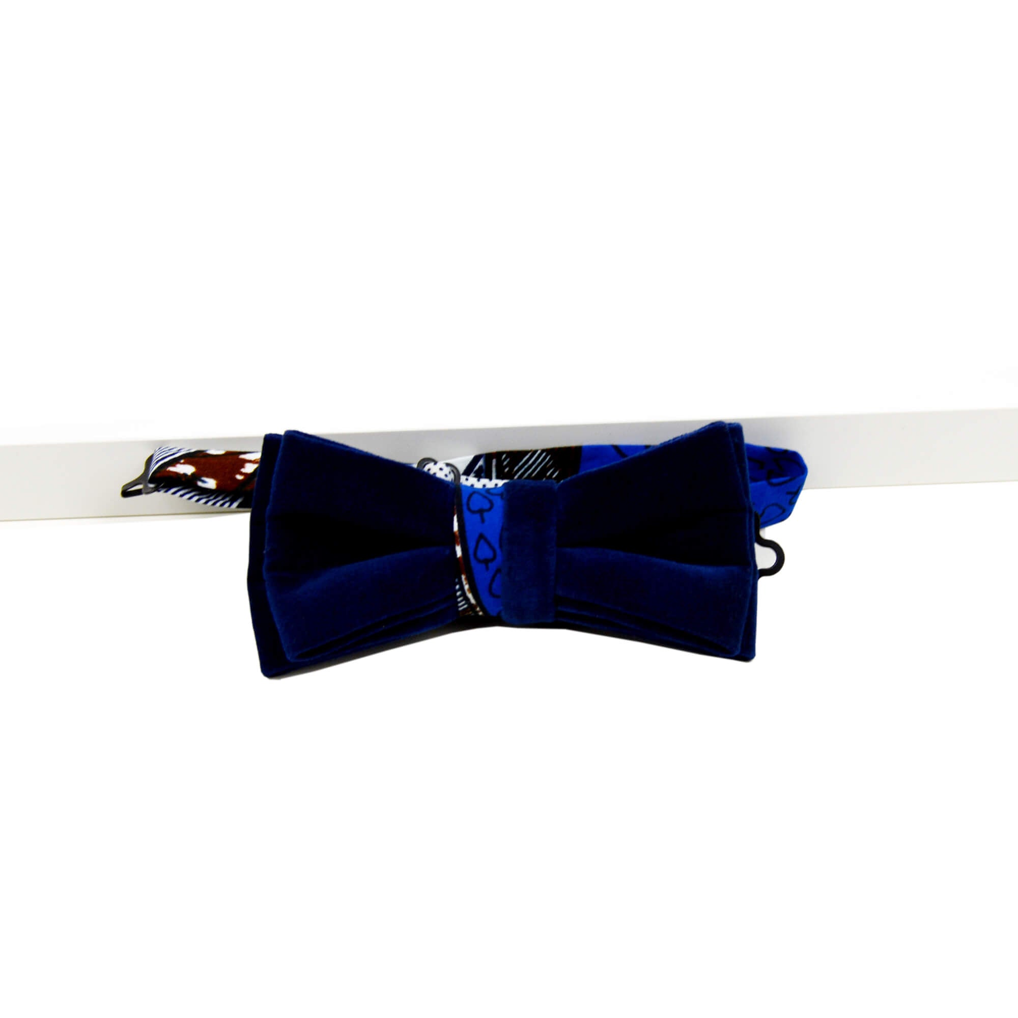 Nœud Papillon Bleu Marine - Velours Et Tissu Africain