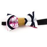 Boy Bow Tie - Recycled Leather & White Striped African Print