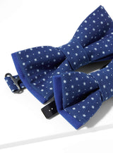 Father And Son Bow Ties - Navy Blue White Star Polka Dots Shweshwe
