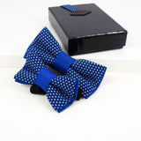 Father And Son Bow Ties - Navy Blue Tiny White Polka Dot Shweshwe