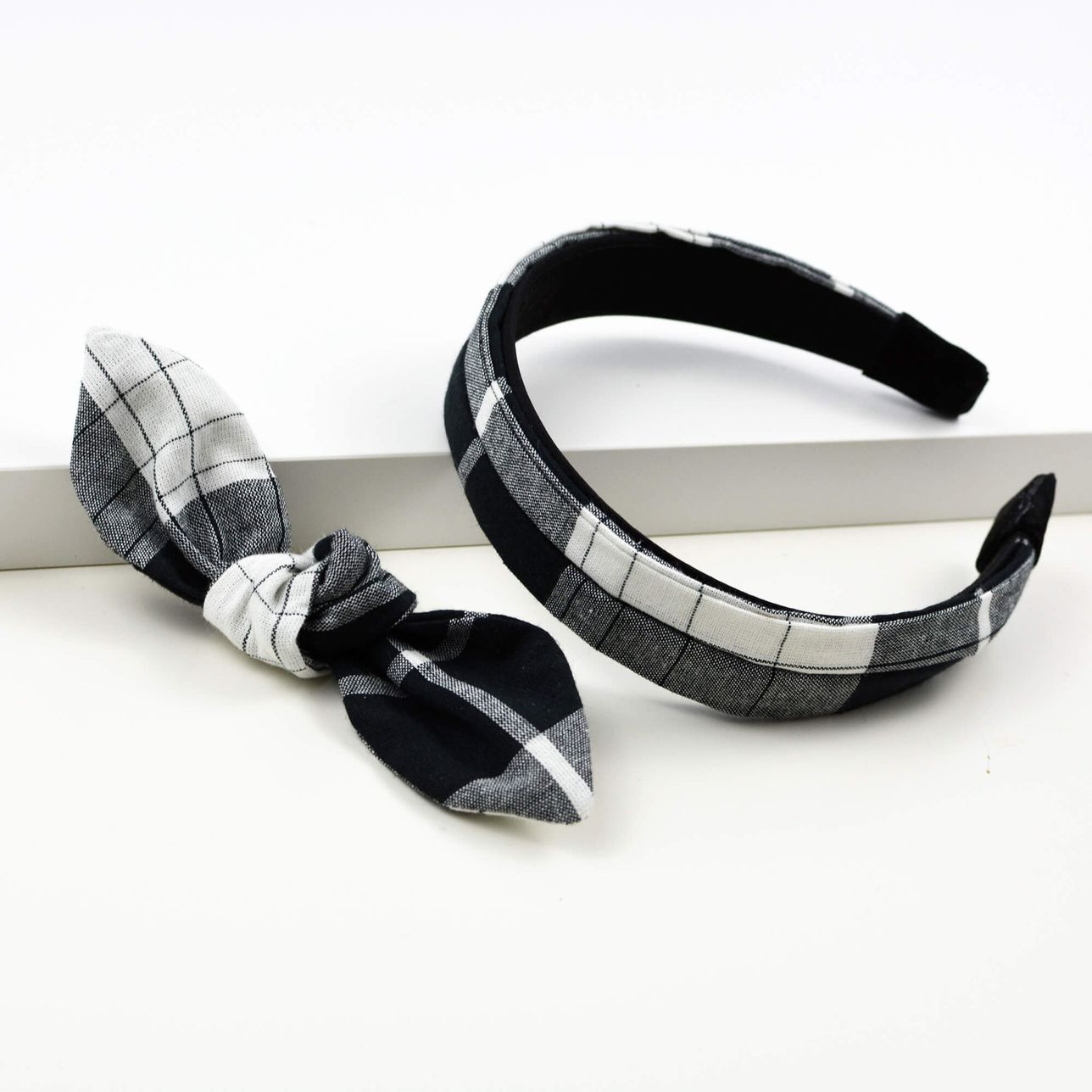 Serre-Tête À Noeud Noué - Blanc Noir Madras