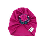 Purple Baby Top Knot Turban Hat - Purple Green African fabric