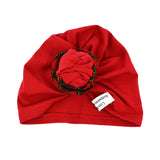 Bonnet Turban Bébé, Donut - Pagne Africain Rouge Et Noir