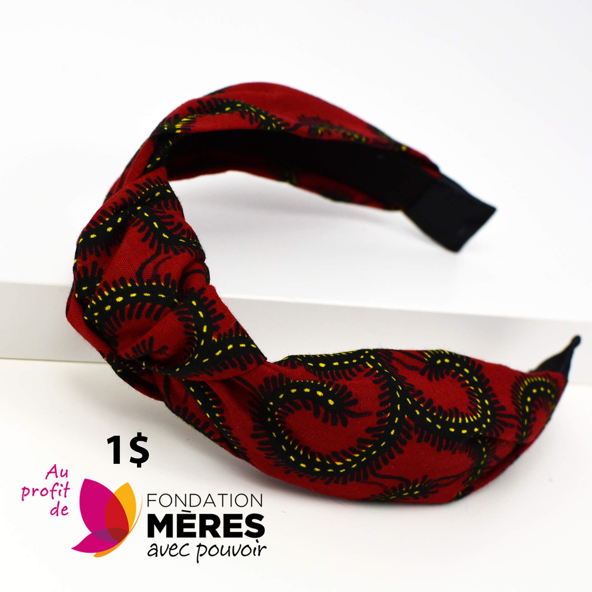 Top Knot Headband - Red And Black African Print
