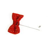 Lapel Pin- Red Glitter Burlap Bow Tie