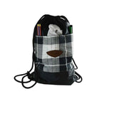 Drawstring Bag - Black Nylon And Madras Front Pockets