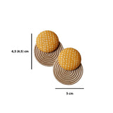 Sisal stud earrings Tany, orange-yellow polka dot - big