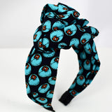 Floral Applique Tied Scarf Headband - Navy Blue And Turquoise