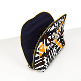 trousse de beauté coloré blanc, brun orange avec fermetture dorée