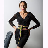 Wide Waist Knot Belt, Obi belt - Pink Green African Print
