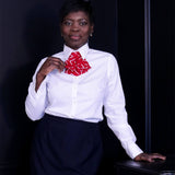 women wearing red and white necktie handmade in Quebec