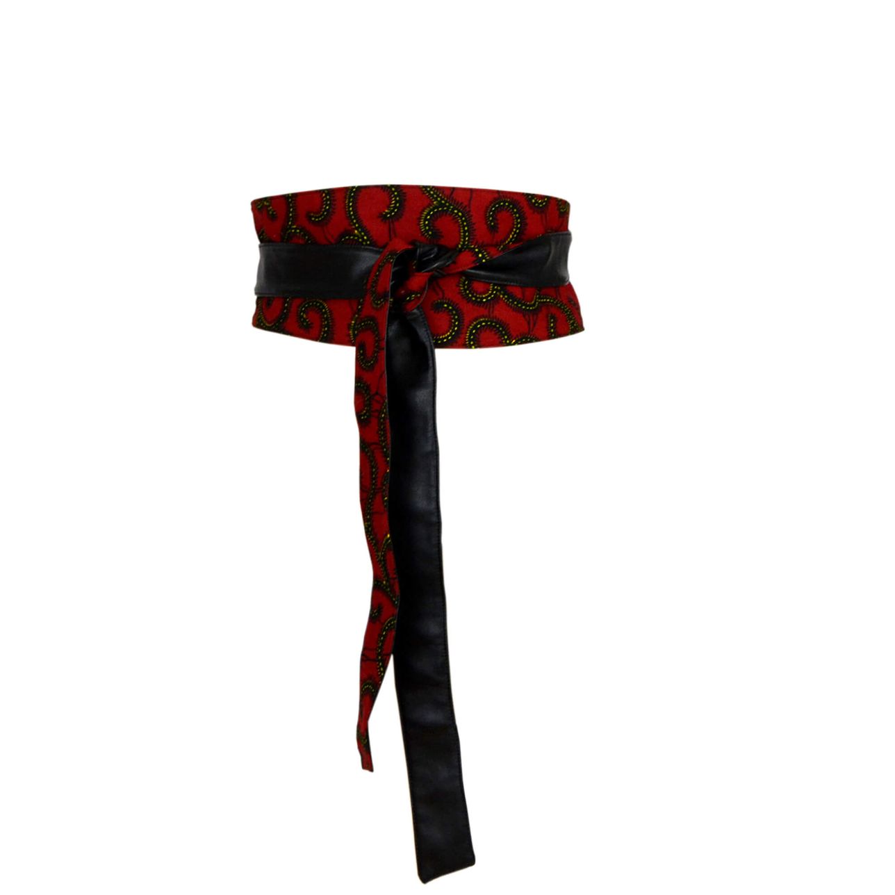 Sash High Waist Belt, Obi Belt - Red Black African Print