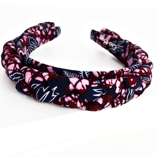 burgundy and navy blue braided headband handmade in Montreal for all type of hair