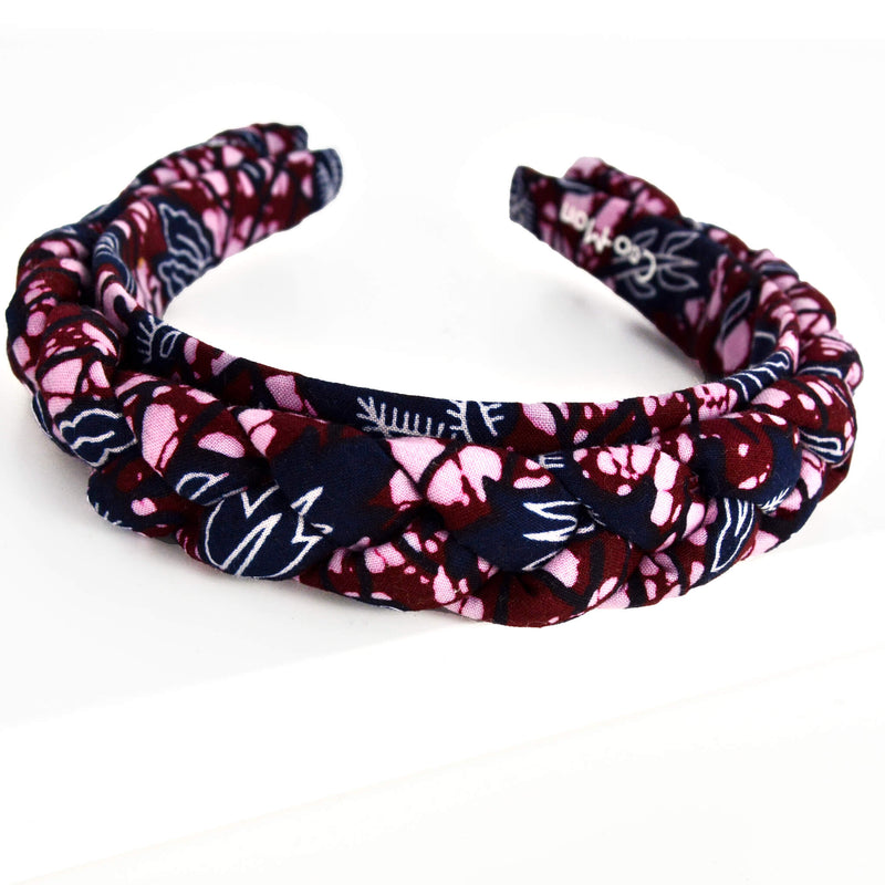 burgundy and navy blue braided headband handmade in Montreal for all type of hair