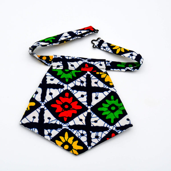 Short Jabot-Style African print Tie – Yellow, Green, Red and Black