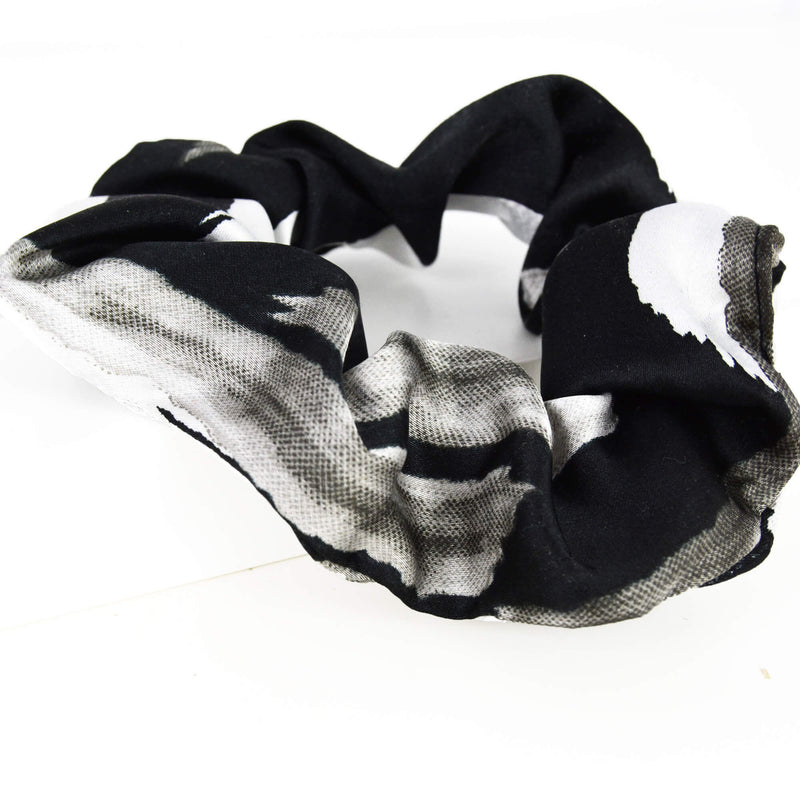 black white satin silk scrunchie handmade in Quebec