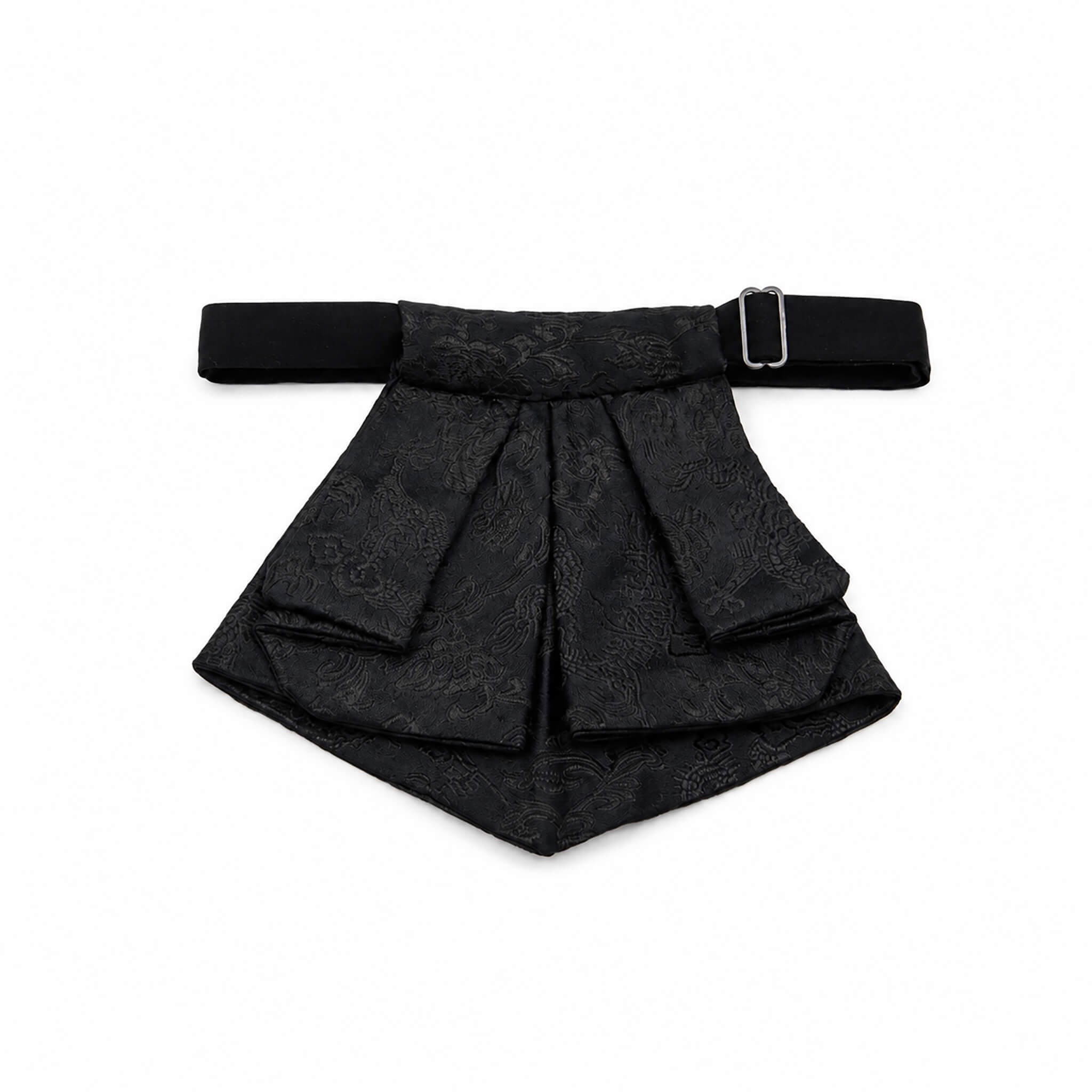 Cravate jabot femme noire en tissu jacquard à motifs ton sur ton