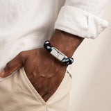 Bracelet tressé bleu marine et bleu clair – Fermoir métallique