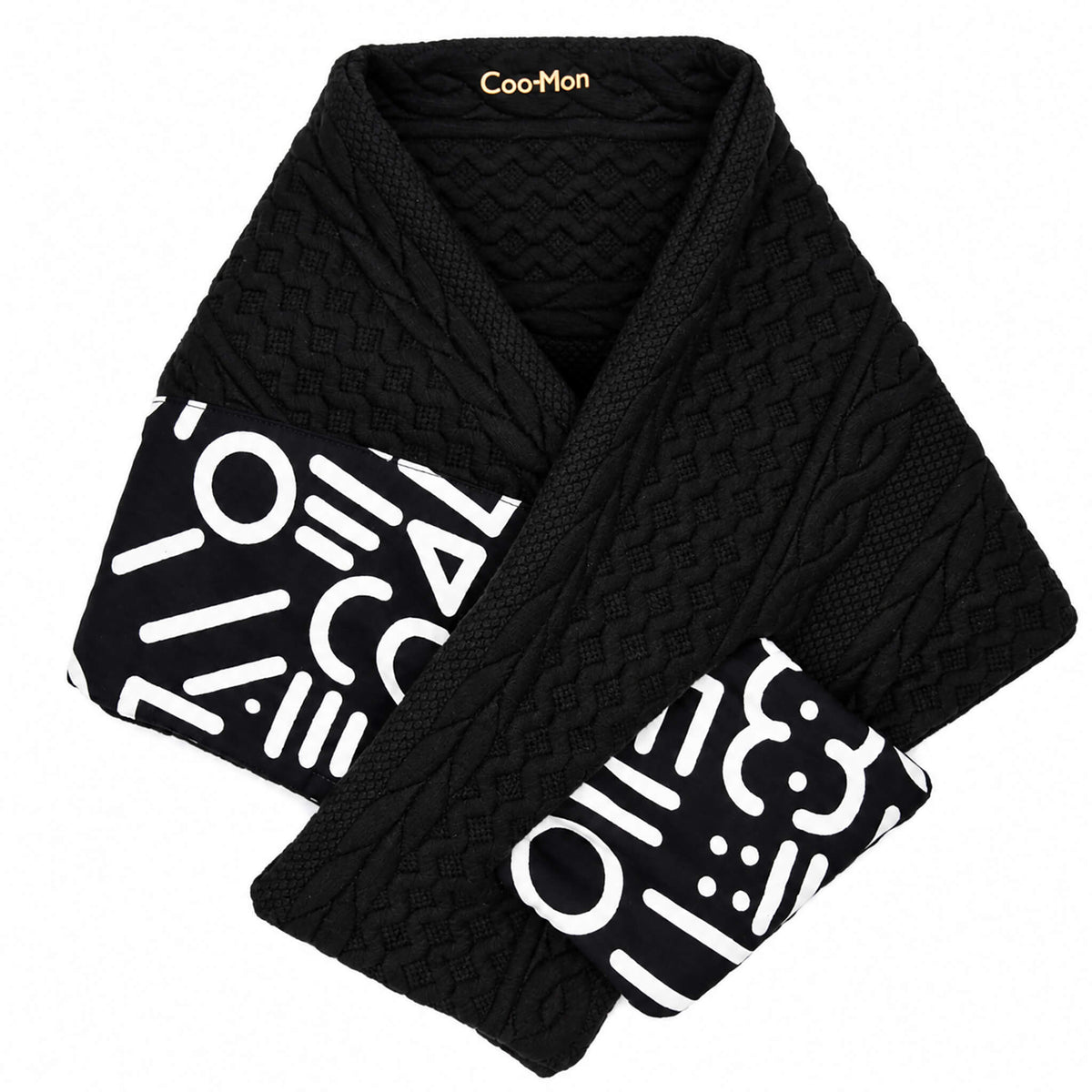 Black Reversible Knit Neck Warmer with Black and White Appliqué – Unisex