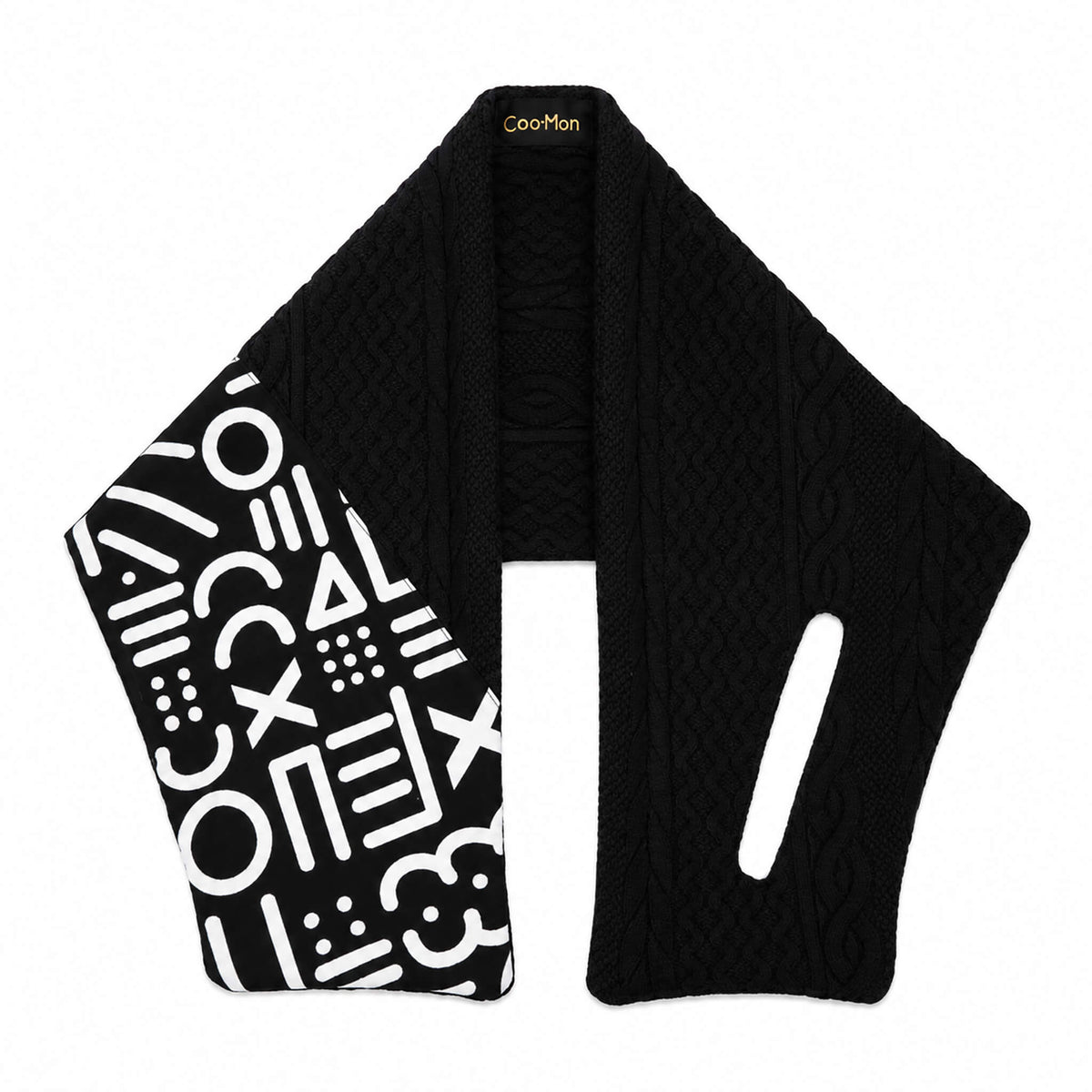Black Reversible Knit Neck Warmer with Black and White Appliqué – Unisex