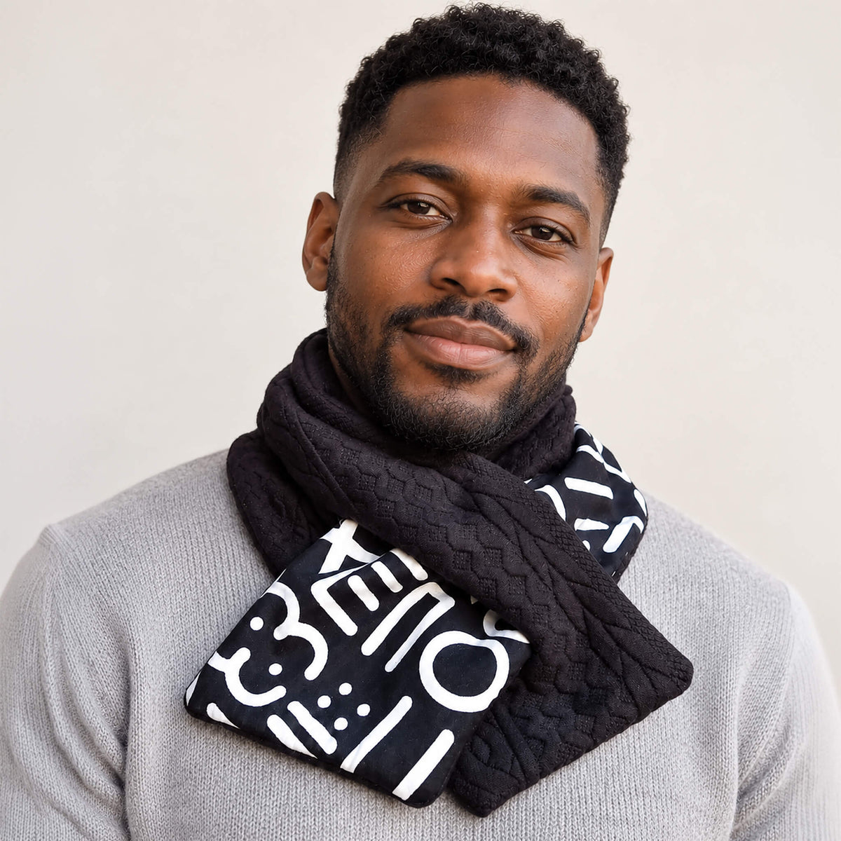 Black Reversible Knit Neck Warmer with Black and White Appliqué – Unisex