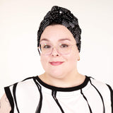 Wire Headband, headwrap - Black white polka dot