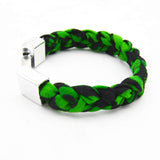 Braided Fabric Bracelet in Green and Black – Metal Clasp