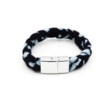 Bracelet tressé bleu marine et bleu clair – Fermoir métallique