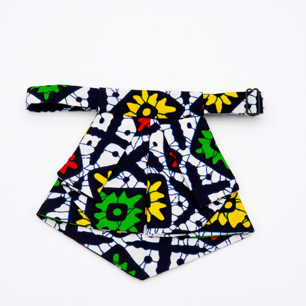 Short Jabot-Style African print Tie – Yellow, Green, Red and Black