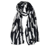 Foulard écharpe satin de soie -blanc, noir & gris