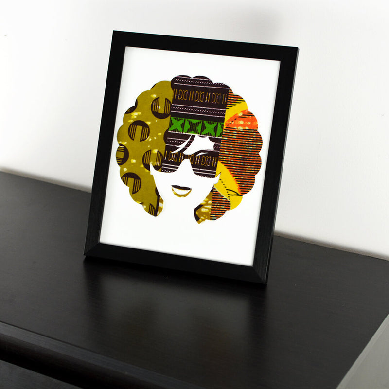 Poster woman with afro kinky hair and glasses - green
