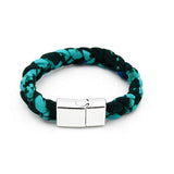 Bracelet tressé vert turquoise et vert foncé – Fermoir métallique