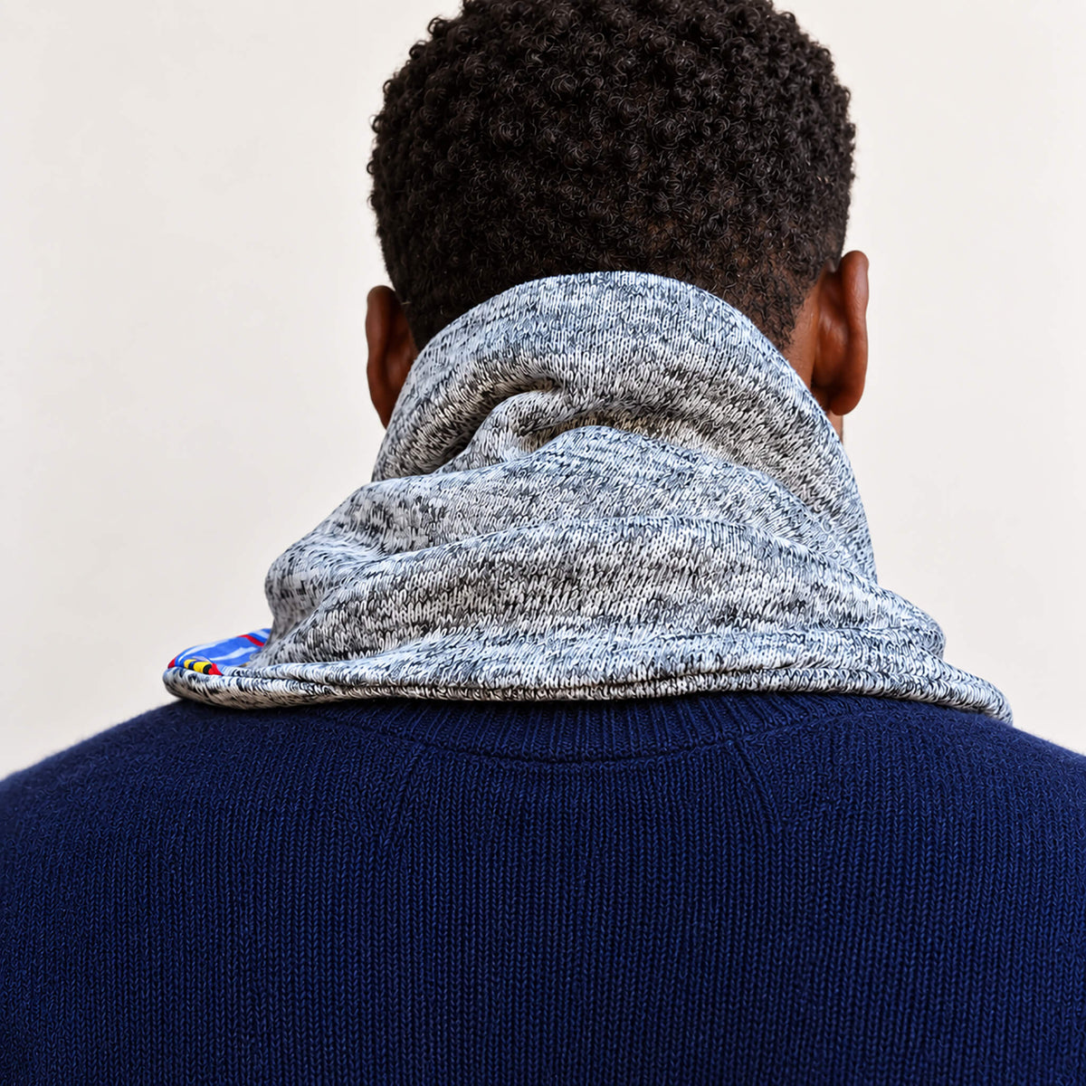 Red Reversible Fleece KnGrey Reversible Fleece Knit Neck Warmer with Multicolour Wax Print Appliqué – Unisexit Neck Warmer with Red and Black Wax Print Appliqué