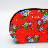 Trousse de maquillage en tissu Chita rouge à fleurs bleues
