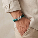 Bracelet tressé vert turquoise et vert foncé – Fermoir métallique