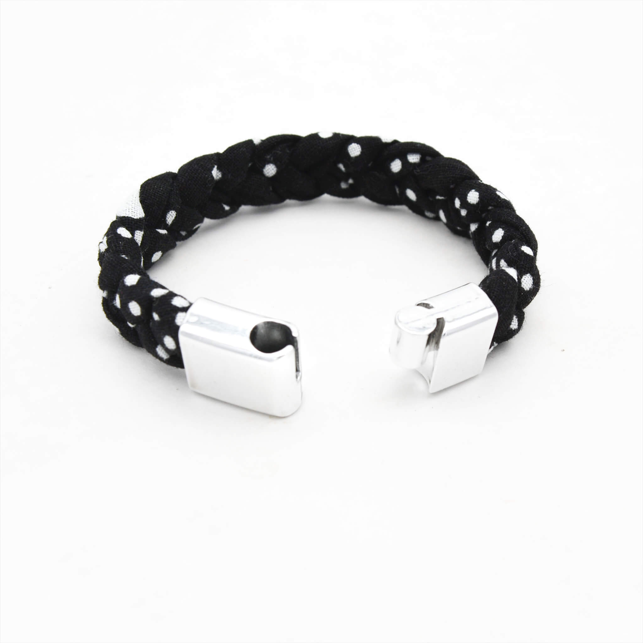 Black and White Polka Dot Braided Bracelet – Metal Clasp