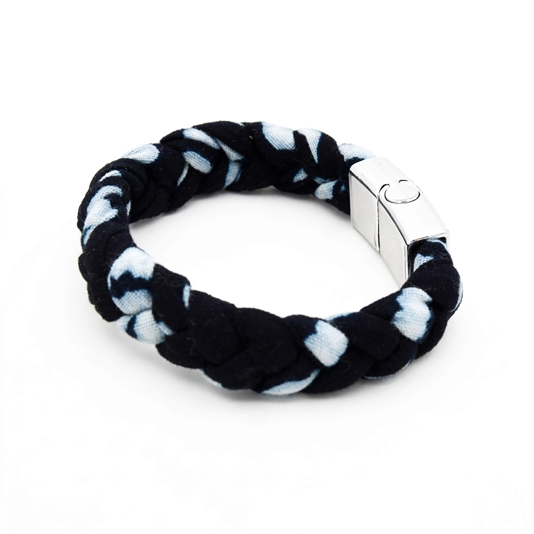 Navy Blue & Light Blue Braided Fabric Bracelet – Metal Clasp