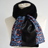 no gender winter black knit scarf with african print  appliqué