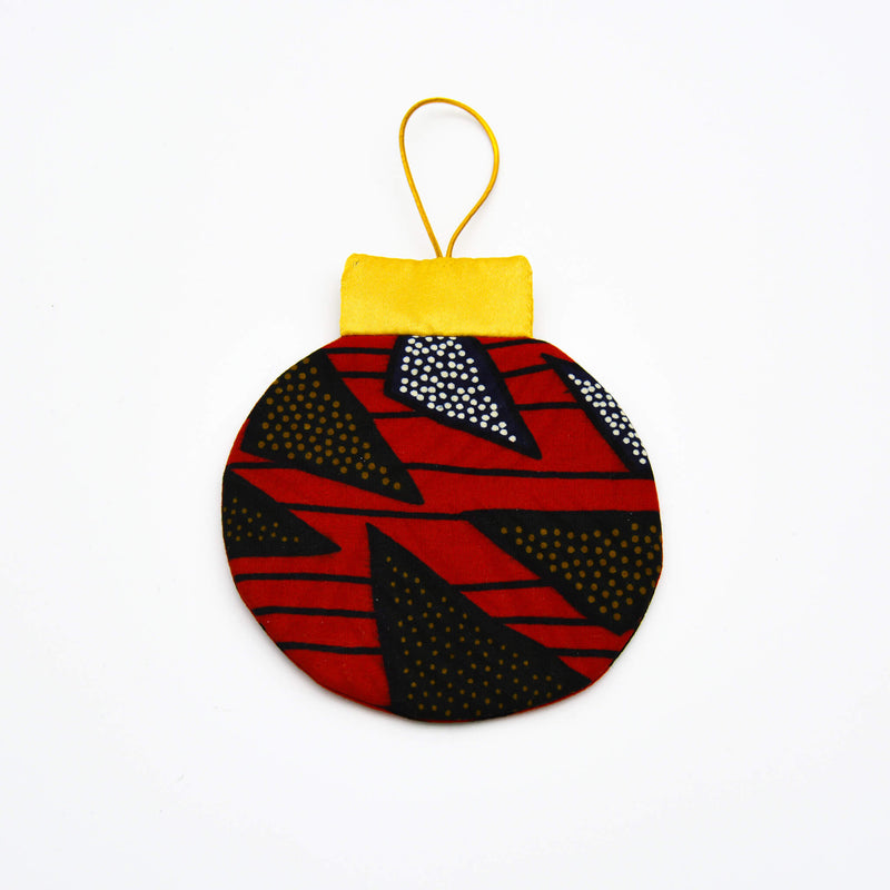 Ornement de Noël plat en tissu recyclé – rouge, noir et doré