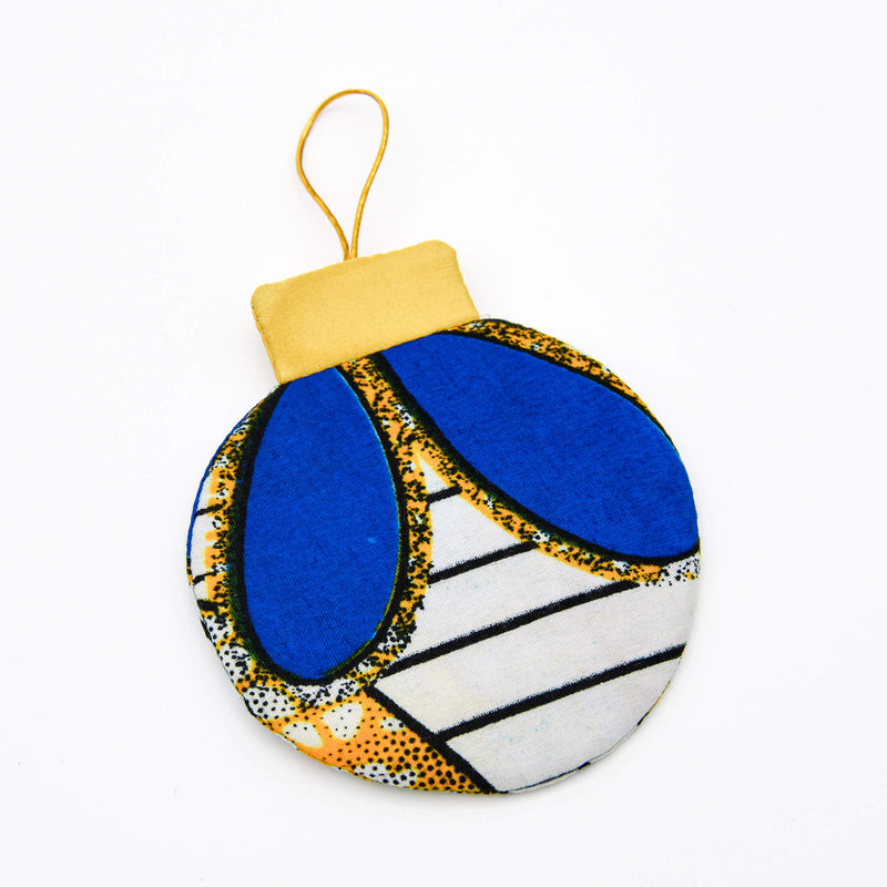 Ornement de Noël plat en tissu recyclé – bleu, blanc et doré