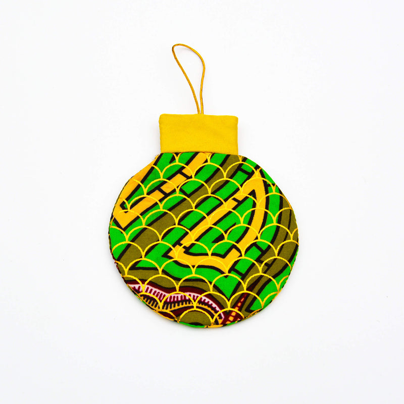 Ornement de Noël plat en tissu recyclé – vert, doré et brun