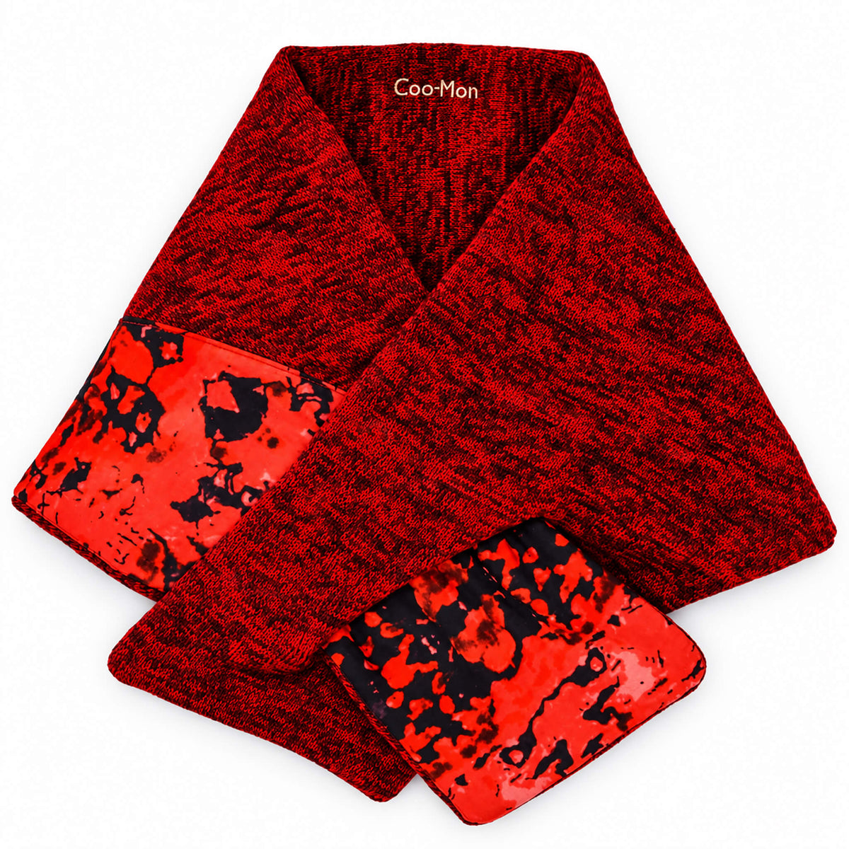 Red Reversible Fleece Knit Neck Warmer with Red and Black Wax Print Appliqué