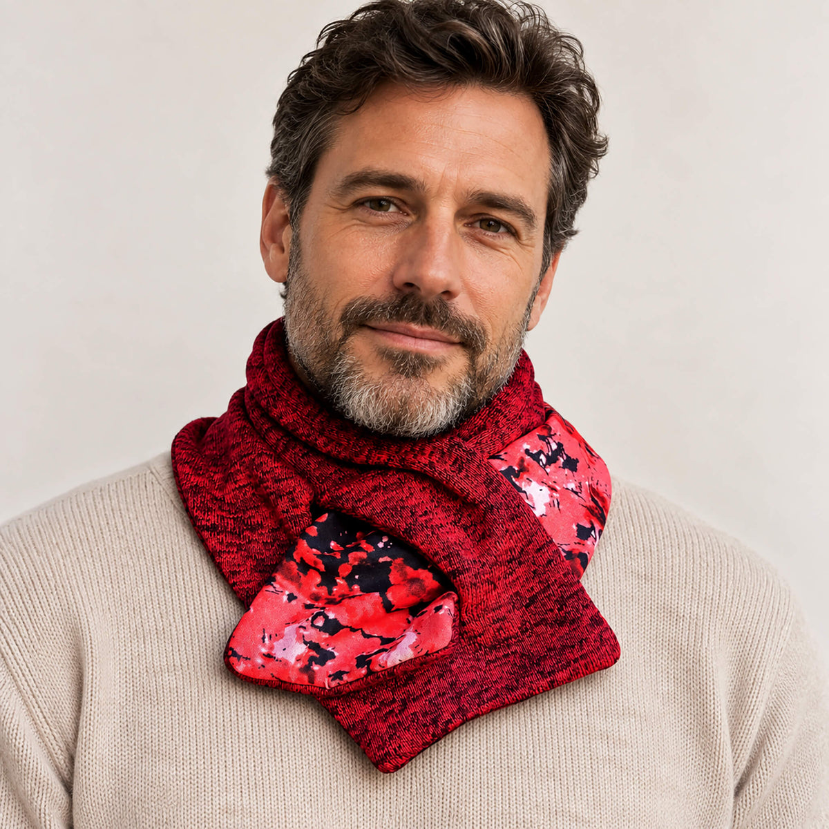 Red Reversible Fleece Knit Neck Warmer with Red and Black Wax Print Appliqué