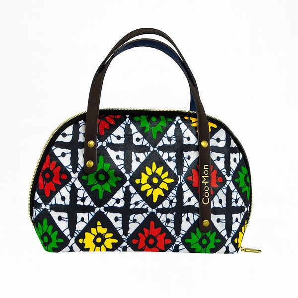 Sac Vaya floral rouge, vert et jaune – Wax imperméable demi-lune