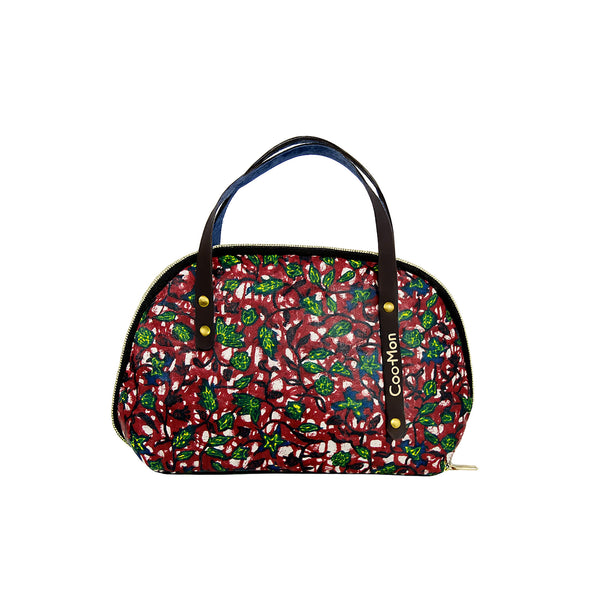 Pink Belt Bag with Green Leaves and Yellow Flowers - Chita Fabric