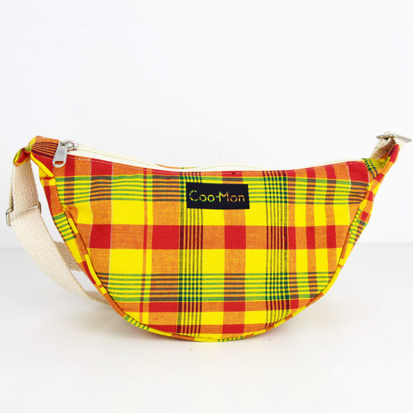 Sac banane à carreaux en Madras- jaune, rouge et vert