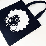 Reusable Navy Blue Cotton Tote Bag – Black woman with big earrings