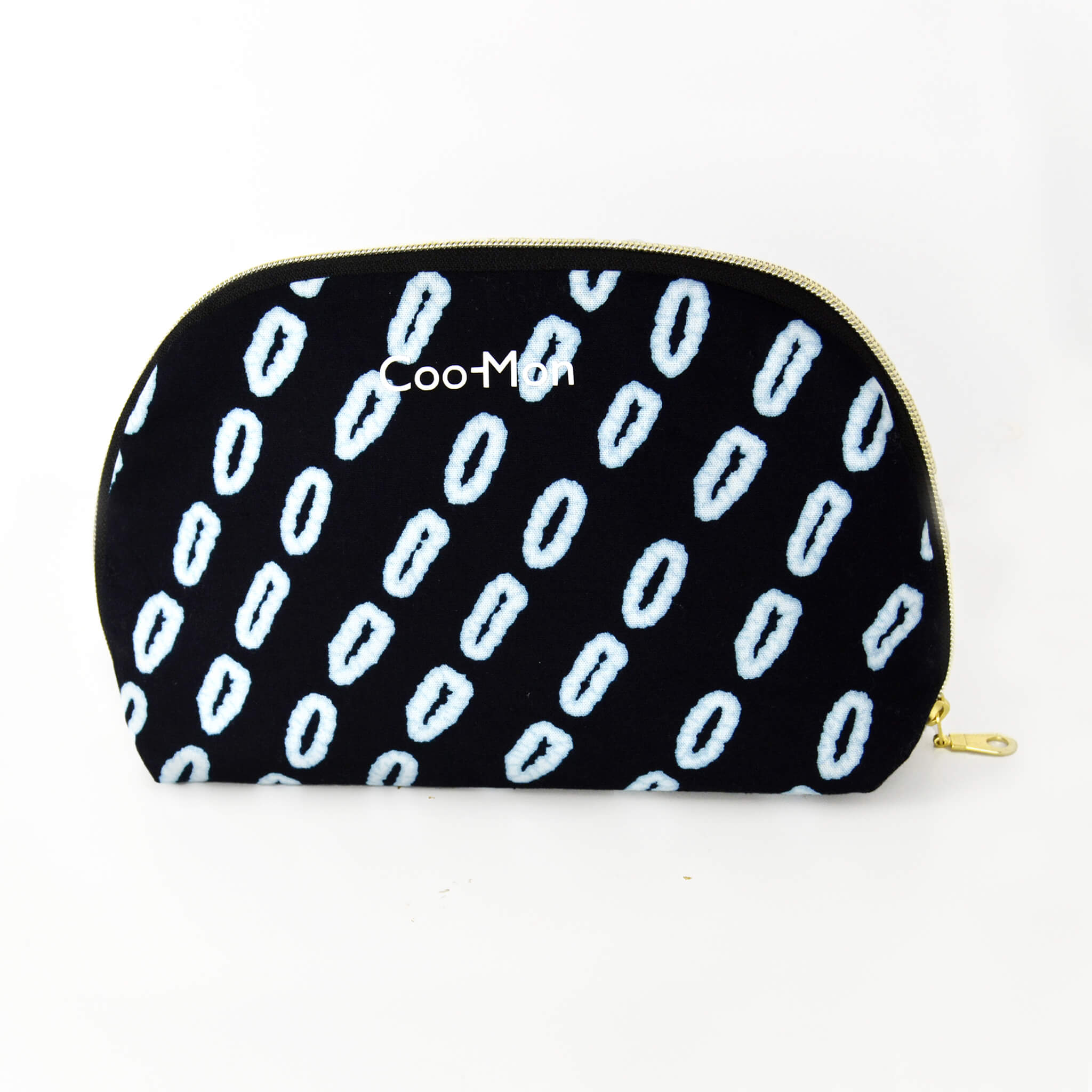 Trousse de toilette en tissu batik noir motif cauri