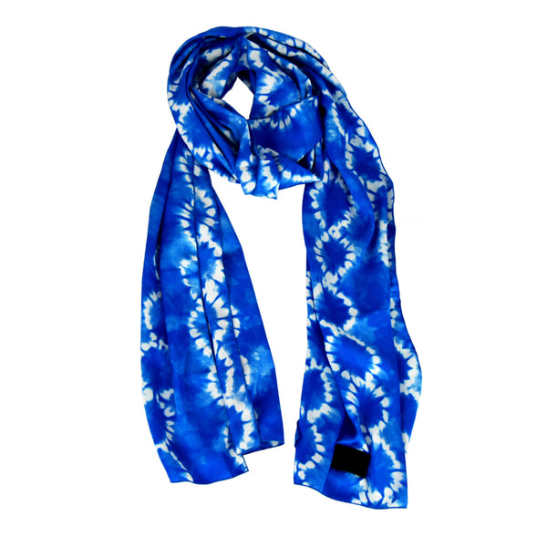 unisex men and mwomen tie and dye bleu and white scarf made in quebec, canada